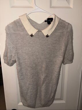 J. Crew Heather Gray Short-Sleeve Sweater with Cream Peter Pan Collar